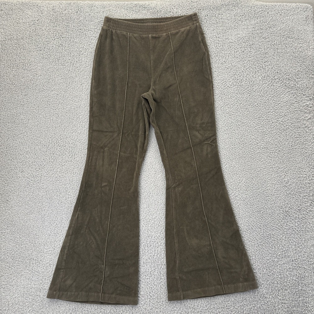 Arie High Rise Pull On Corduroy Flare Pants Olive Green Boho Women's Medium x 29
